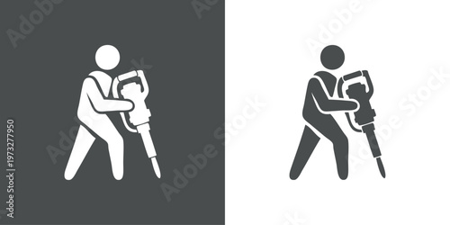 Logotipo con dibujo con silueta de trabajador de la construcción que muestra el funcionamiento de un martillo neumático