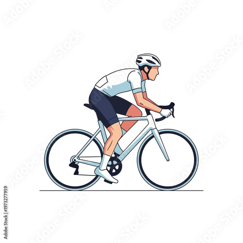 Cyclist Riding Bicycle on White Background, Sports Illustration