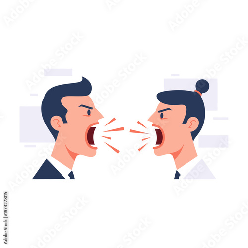 Couple arguing, man and woman shouting aggressively at each other, conflict and disagreement concept