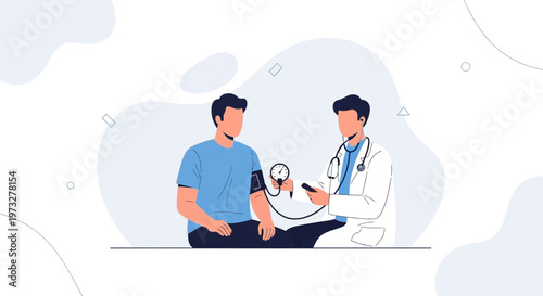 Doctor checking patient's blood pressure with sphygmomanometer, medical checkup illustration