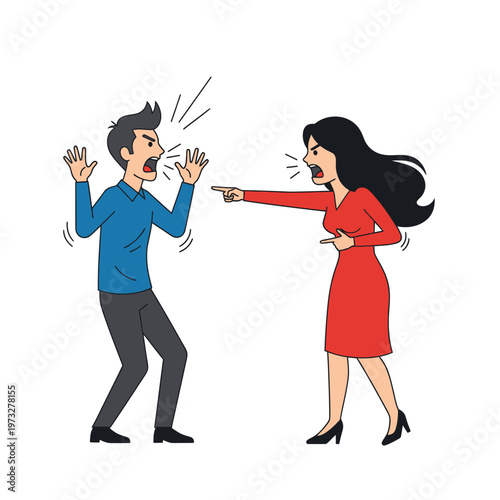 Couple Arguing, Woman Pointing Finger at Man, Conflict and Disagreement