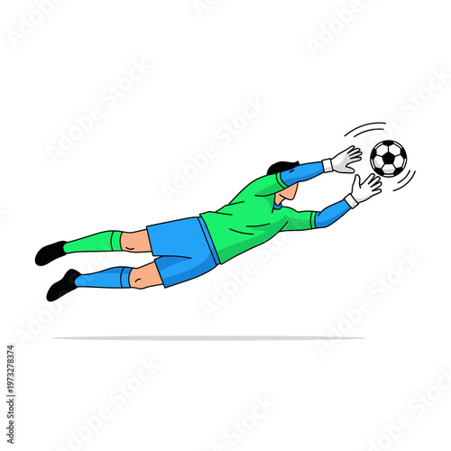 Goalkeeper diving to catch soccer ball, dynamic action illustration, sports concept