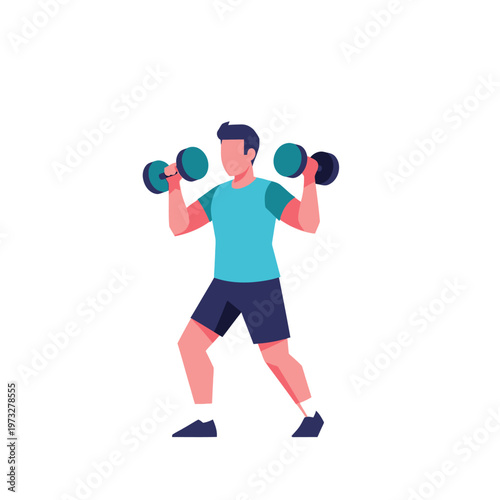 Man doing dumbbell shoulder press exercise, fitness workout illustration
