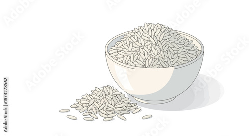 White rice grains in bowl.