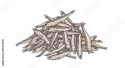 Heap of small dried fish.