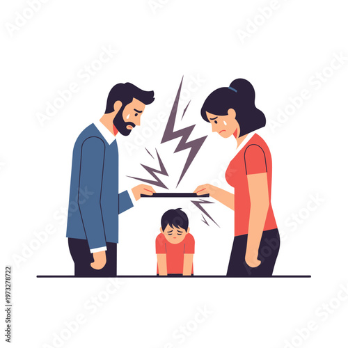 Parents Fighting Over Child, Family Conflict Illustration