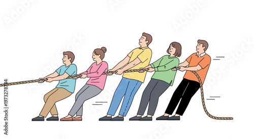 People pulling rope in teamwork.