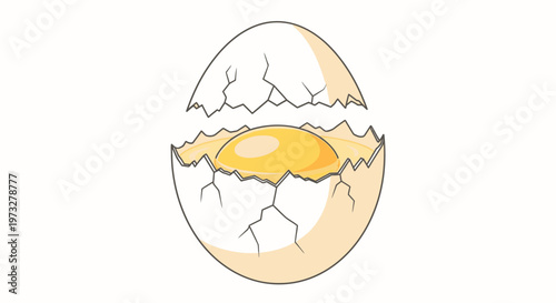 Cracked eggshell with yellow yolk inside.