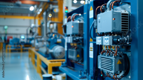 Close-up view of industrial electrical control panel with complex wiring and components