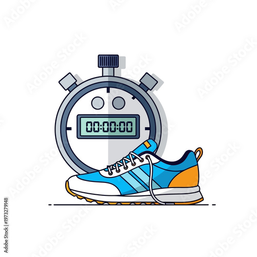 Running Shoe and Stopwatch Icon: Fitness Training and Time Tracking Concept