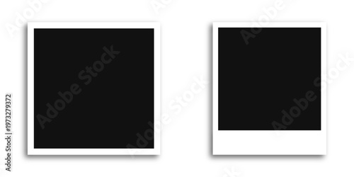 Realistic empty polaroid photo frame set. Instant picture frame mock up with shadow vector illustration on transparent background