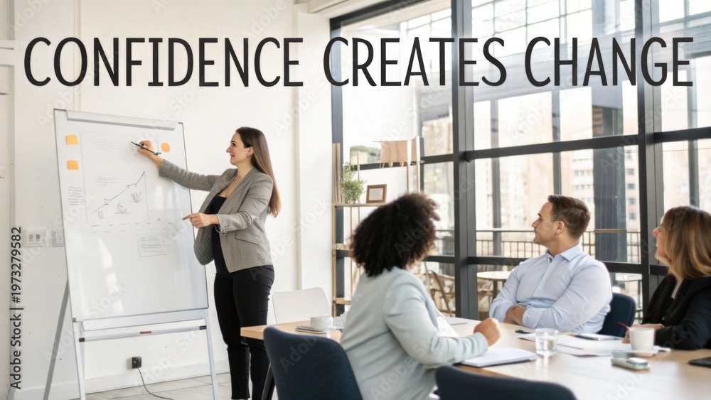 Fototapeta premium Confident Businesswoman Leading Team Meeting and Presentation in Modern Office Space