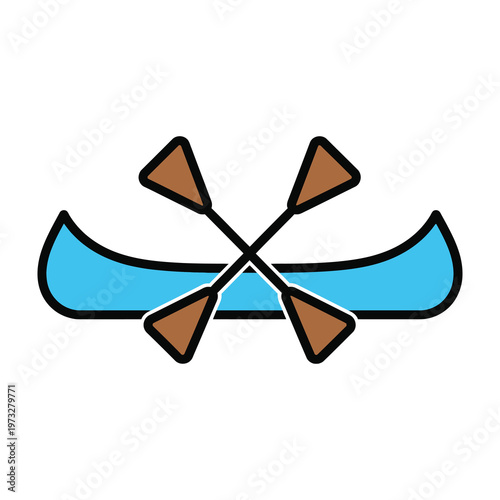 Canoe with crossed oars on calm water symbolizing adventure and travel