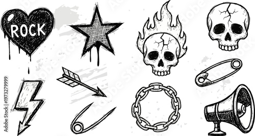 Punk Rock Doodle Graffiti Icon Art