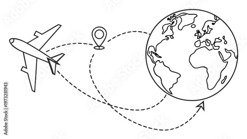 Airplane traveling around the world, illustrating global travel and exploration.