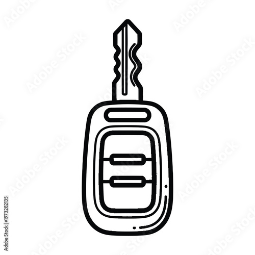 Car key fob with remote control on white background simple line drawing automotive accessory