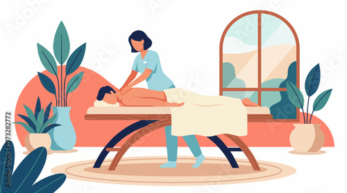 A soothing scene featuring a soothing massage therapist providing relaxation therapy to a client in a serene environment, fostering wellness and tranquility.