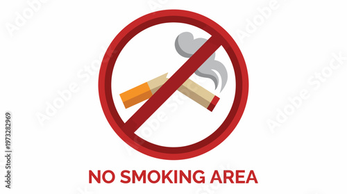 A bold no smoking area sign features a crossed-out cigarette and rising smoke, effectively communicating the prohibition of smoking in designated locations.