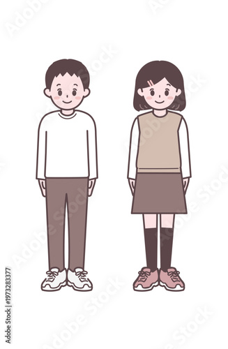 Elementary School Children Upper Grades Boys and Girls Simple Illustration Set