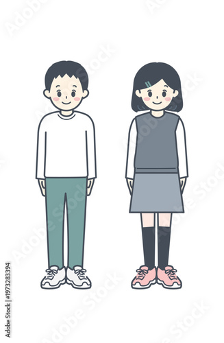 Elementary School Children Upper Grades Boys and Girls Simple Illustration Set