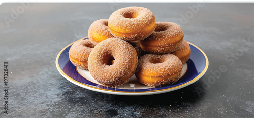 Sugar Donuts on Blue Plate