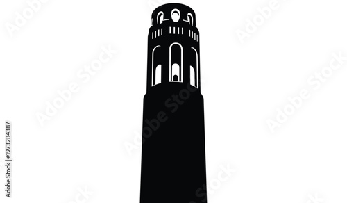 A striking black silhouette depicts the leaning tower of pisa showcasing its iconic architectural tilt and arched openings high quality professional detailed modern elegant