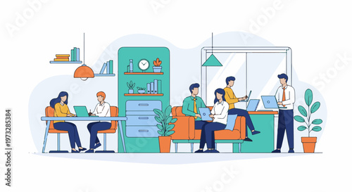 Diverse group of people collaborating in a modern office setting 6.