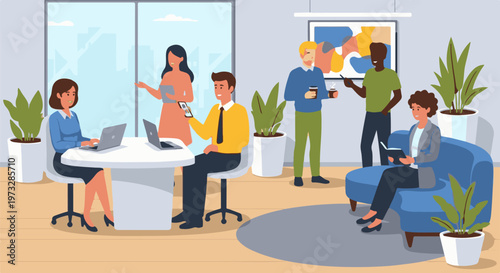 Diverse group of professionals collaborating in a modern office setting 48.