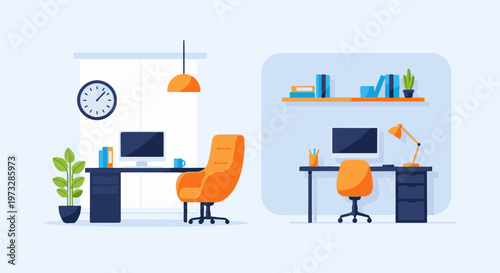 Modern Office Desks with Computers and Chairs 29.