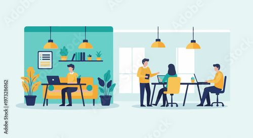 People working in modern office spaces collaborating and focusing 3.