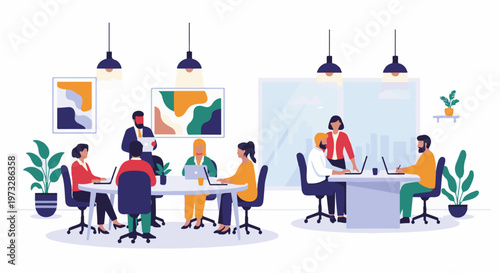 Diverse team collaborating in modern office meeting rooms 13.