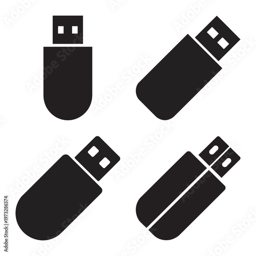 Usb flash drive memory storage portable device icon set collection.