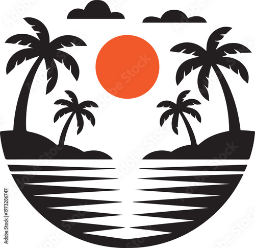 Tropical Sunset Beach Palm Tree Silhouette Ocean Paradise Landscape Design