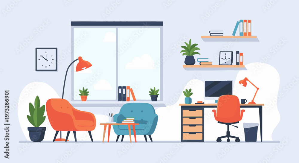 Fototapeta premium Cozy Home Office and Living Area Illustration 1.