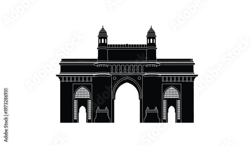 A striking black silhouette depicts the india gate a monumental archway in new delhi symbolizing india s history and valor high quality professional detailed