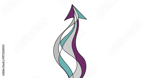 Abstract upward arrow with flowing colorful lines.