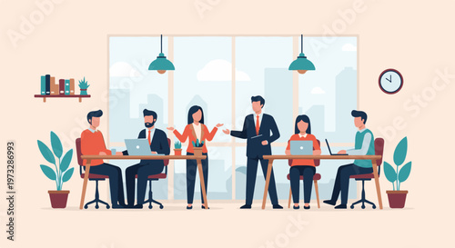 Business meeting with diverse team collaborating effectively in office 1.