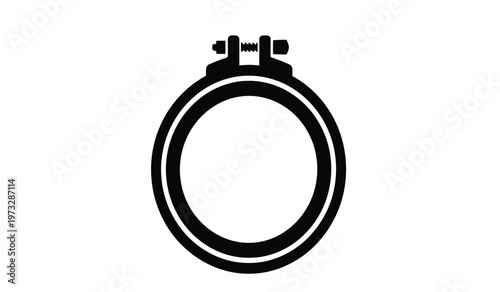 A simple black and white illustration depicts a clamp likely for woodworking or metalworking featuring a circular base and tightening screws high quality professional