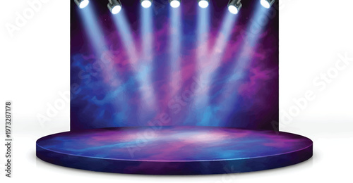 Stage with Spotlight Beams on Circular Platform