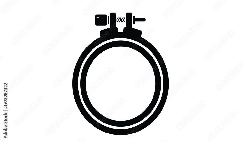 Αυτοκόλλητο A simple black and white illustration depicts a circular embroidery hoop with a