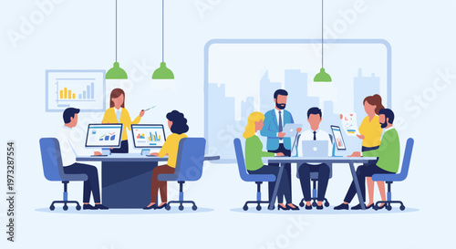 Diverse team collaborating in modern office meeting rooms 22.