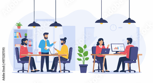 Diverse team collaborating in modern office meeting rooms 17.