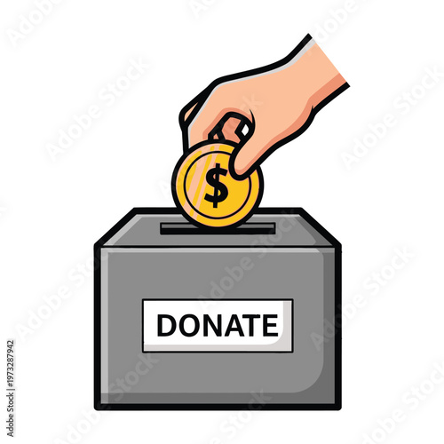 Hand donating coin into donate box