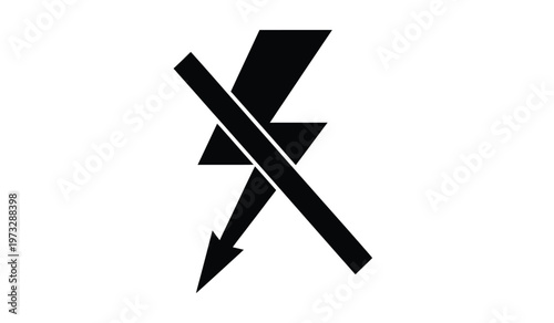 A stark black and white graphic depicts a stylized lightning bolt intersected by a diagonal line with an arrowhead creating a dynamic symbol