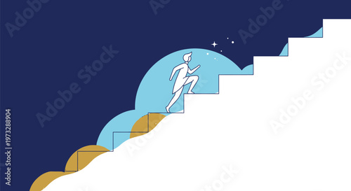 Determined individual ascending stairs towards success and personal growth.