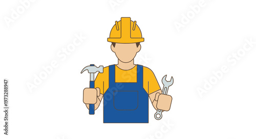 Construction Worker with Tools Illustration.