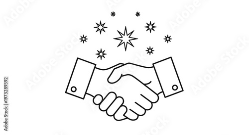Handshake with Stars and Sparkles Icon: Partnership, Agreement, Success, Teamwork