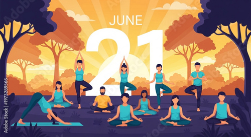 Group of people practicing yoga outdoors on June 21 International Yoga Day