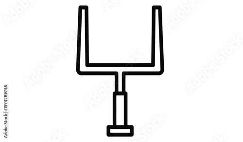 A simple black and white line drawing depicts an american football goalpost with uprights and a base isolated on a white background high quality