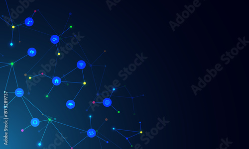 Technology background with flat icons and symbols. Concept and idea for internet of things, communication, network, innovation technology, system integration
